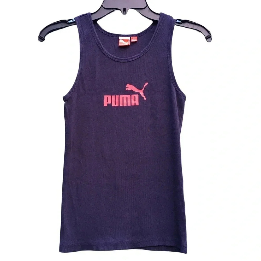 Puma Ribbed Knit Sleeveless Shirt Tank Top Black Logo Red Wifebeater Summer